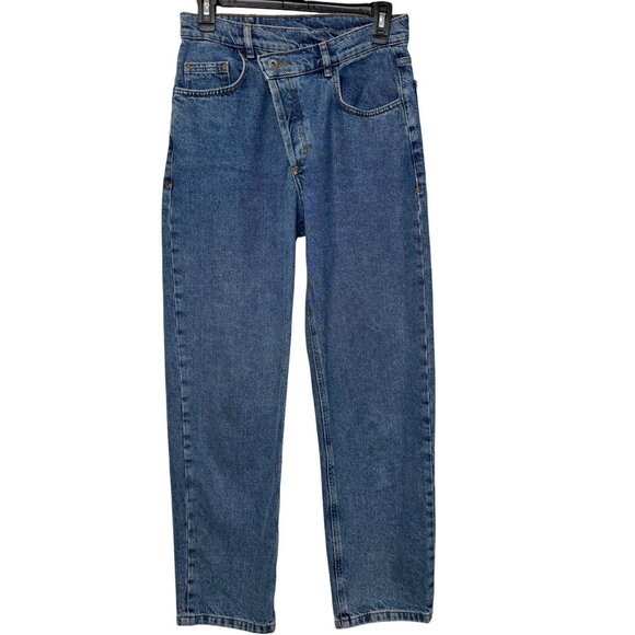 Collusion Womens High-Waisted Straight-Leg Jeans 26/32 Slanted Fly Blue Denim - Picture 1 of 10